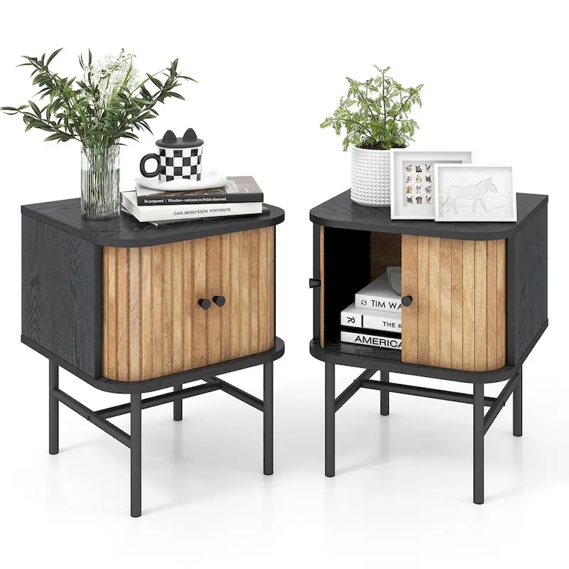 Gymax Set of 2 Nightstand Compact Modern End Side Table with Sliding