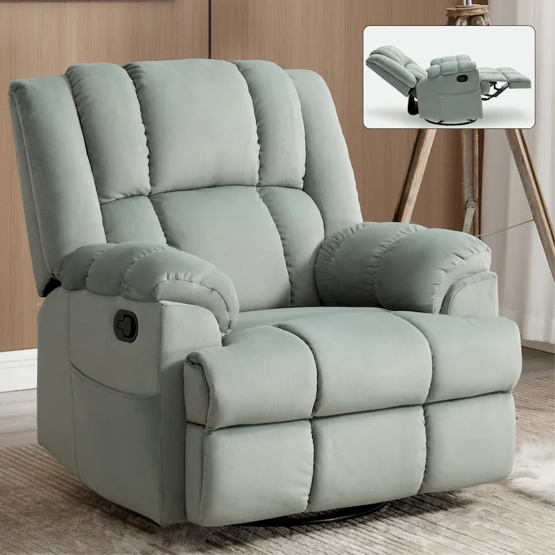 Oversized Swivel Rocker Recliner, Footrest, Pockets, Manual