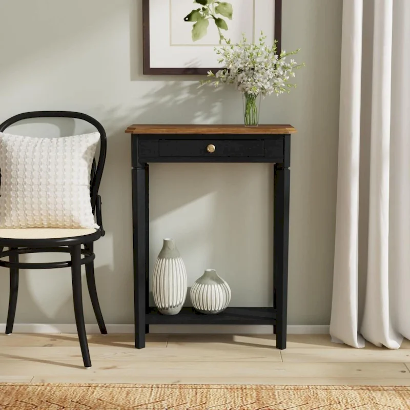 Two-tone 1-drawer Solid Wood Console Accent Table with Shelf