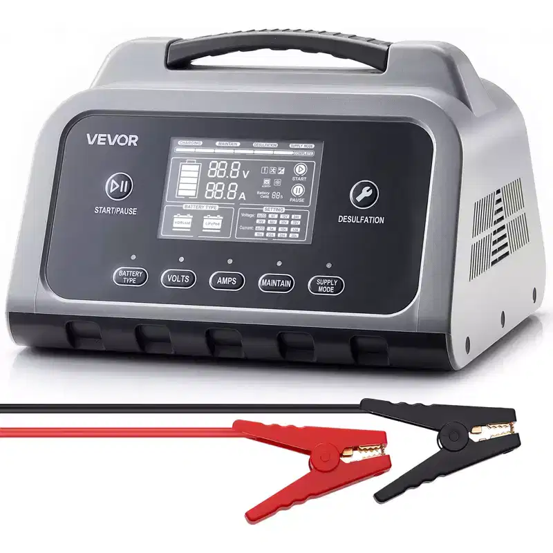 VEVOR Smart Battery Charger, 30A, 6V 12V 24V LiFePO4 Lead-Acid (Gel/AGM) Lithium Car Battery Charger, with LCD Display, for Car, Boat, Gray