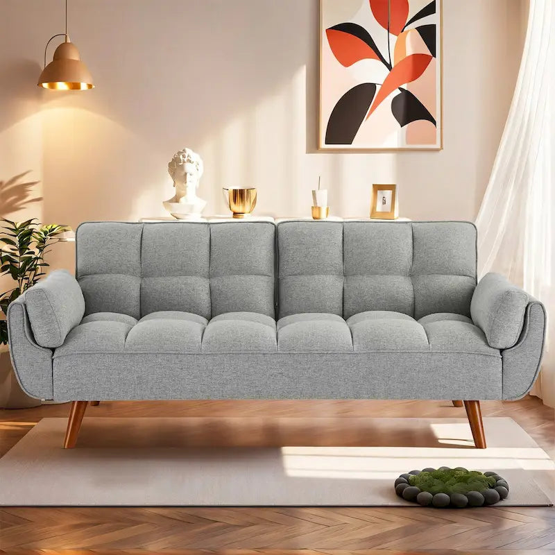 75.39 INCH Futon Sofa Bed, Convertible Folding Futon Couch Recliner Lounge For Living Room With 2 Pillow/Armrest