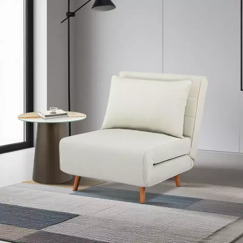 GDFStudio Rafael Modern Foldable Convertible Chenille Upholstered Chair Bed with Adjustable Backrest and Pillow