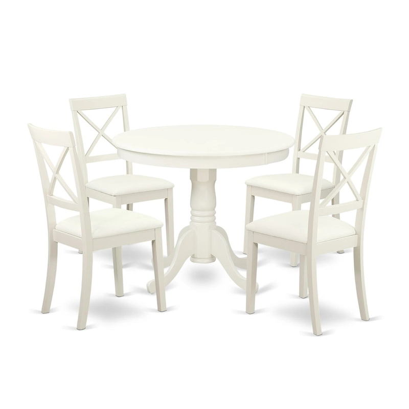 East West Furniture 5 Piece Kitchen Table Set- a Dining Table and 4 Faux Leather Dining Chairs, 36x36 Inch, Linen White