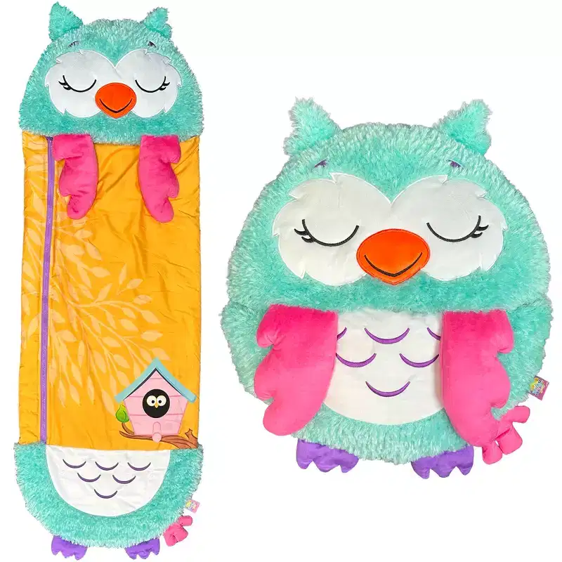 Happy Nappers Large Green Owl 2-in-1 Pillow Sleepy Sack Plush 66x30 Kids 3+