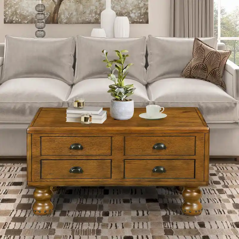 40 Solid Wood Rectangle Coffee Table with 4 Drawers
