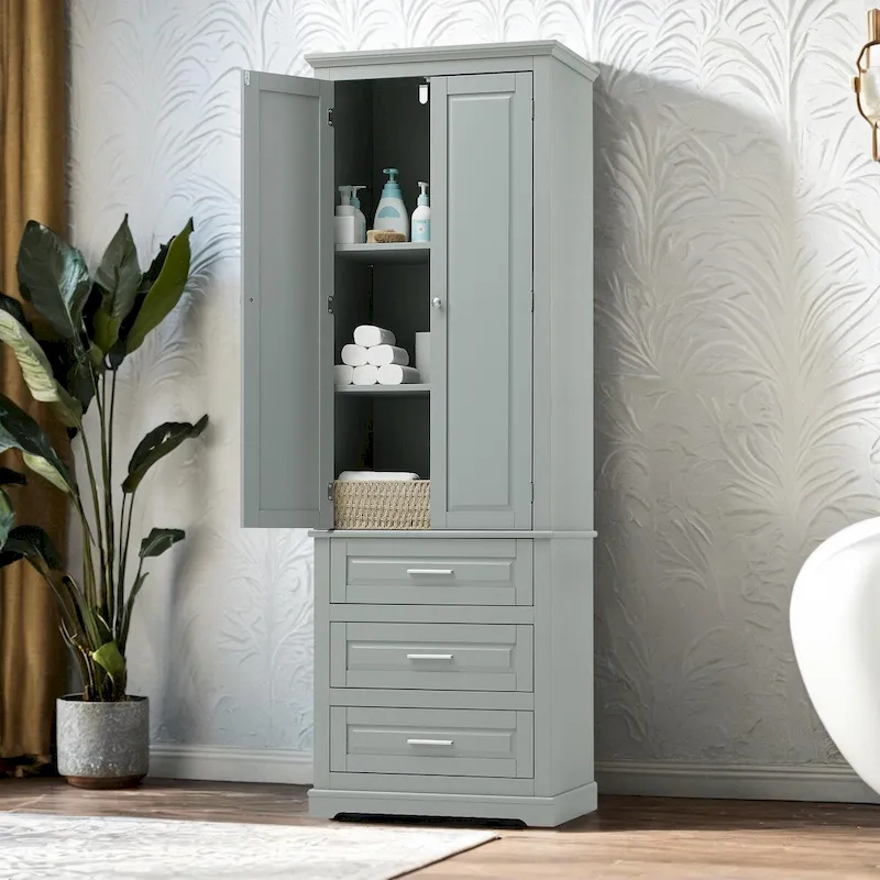 Tall Storage Cabinet with Three Drawers for Bathroom/Office