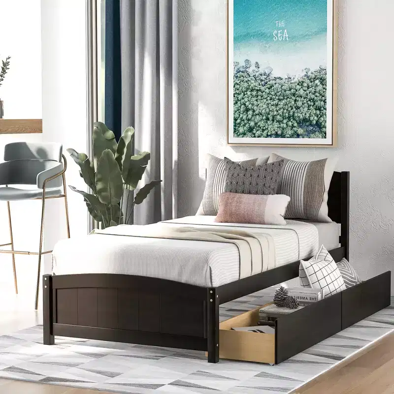 Whisen Elegant Design Twin size Platform Bed with Two Drawers