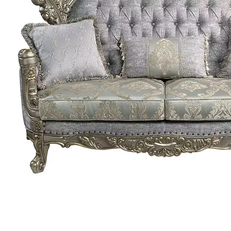 73 Miliani Sofa Fabric and Antique Bronze Finish - Acme Furniture: Leather Upholstery, Wood Frame, Includes 3 Pillows
