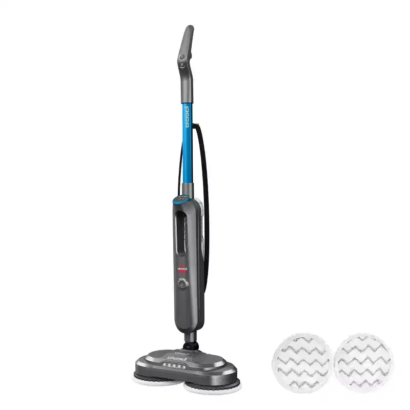 BISSELL SpinWave SmartSteam Mop 3712 14.5" Cleaning Path Gray: Electric Floor Steamer with LED Lights & Removable Tank, 25ft Cord