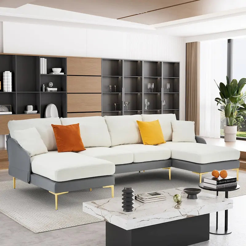 Ouyessir U-Shape Sectional Sofa 4-Seat Couch with Double Chaise Lounge