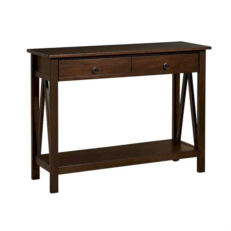 2-Drawer Console Sofa Table Living Room Storage Shelf in Tobacco Brown - 14 x 42 x 30.7 inches