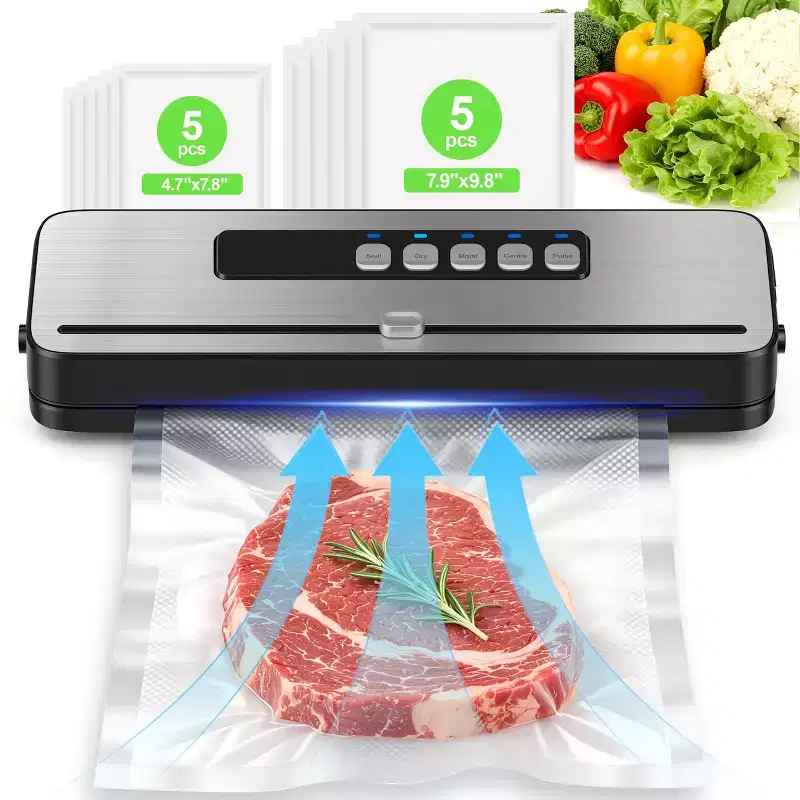 Vacuum Sealer Machine 6-in-1 with Built-In Cutter, Automatic Food Sealer for Sous Vide & Food Storage, Dry/Wet Modes, Jar Seal, Compact Design,...