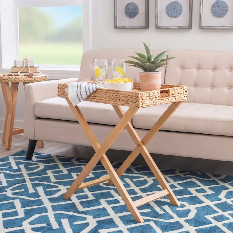 Christiansen Natural Hyacinth Foldable Snack Table with Removable Tray