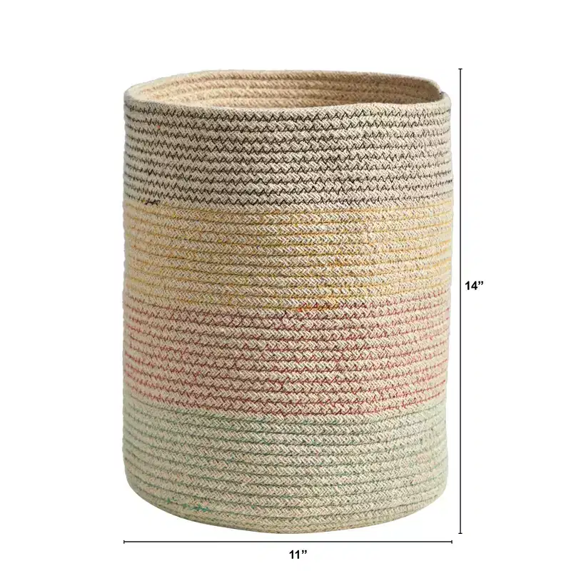 Nearly Natural 12-in Handmade Natural Cotton Multicolored Woven Basket Planter