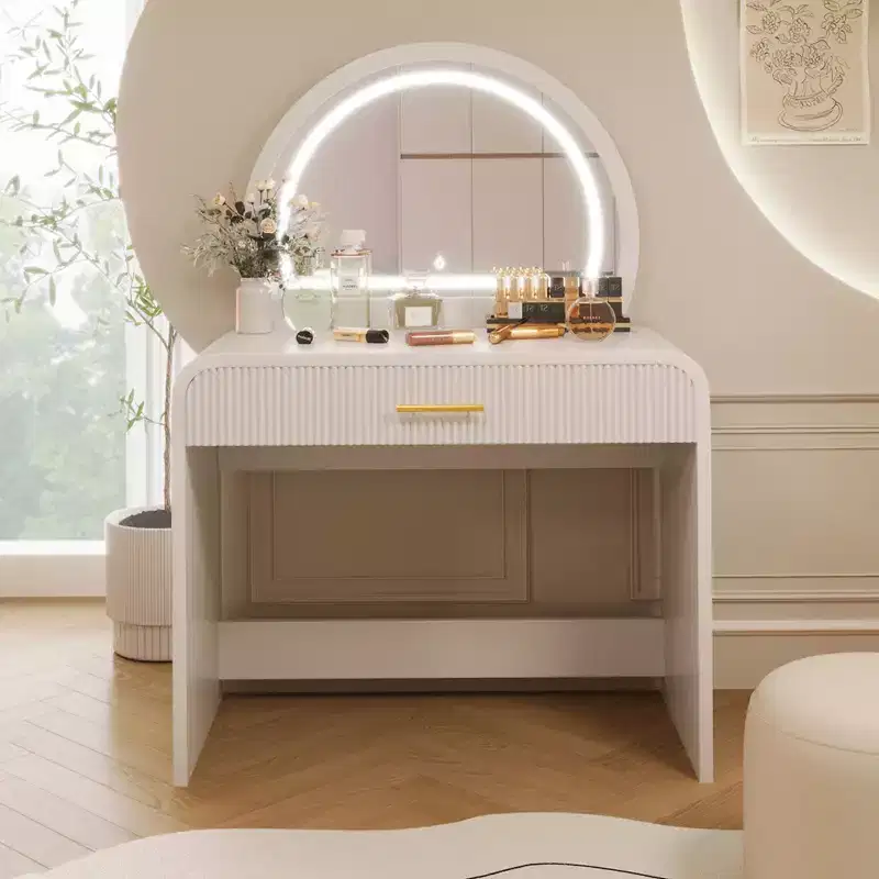 Okak 39 Vanity Table with Drawers and Lights, Modern Vanity Table Set with Mirror Touch Screen Lighted Mirror for Bedroom, White