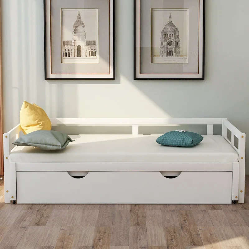 White Twin Size Pine Daybed with Pull-Out Trundle