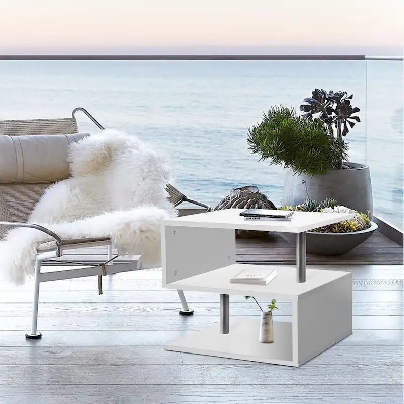 3 Tier S-Shaped End Table Wood Side Table with Storage Shelf - 20.7H x 17.3W x 14.9D