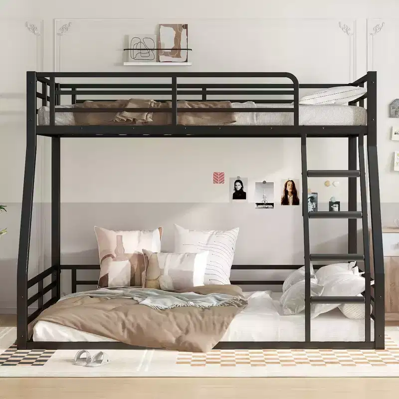 Metal Floor Bunk Bed Frame, Heavy-Duty, Noise-Reduced, 500lbs Capacity for Kids Teens Adults, Black - ModernLuxe