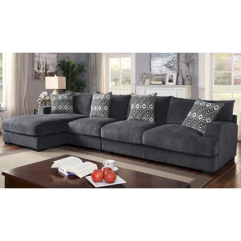 Kintra Contemporary Chenille Upholstered Large L-Shaped Sectional by Furniture of America