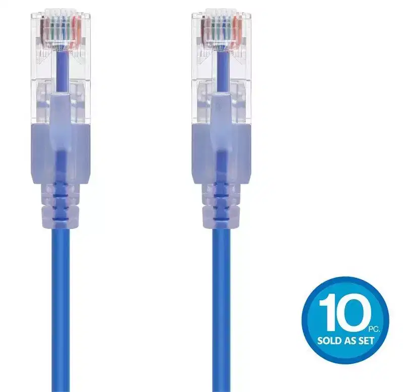 Monoprice SlimRun Cat6A Ethernet Patch Cable - Network Internet Cord - RJ45, Stranded, UTP, Pure Bare Copper Wire, 30AWG, 6in, Blue, 10-Pack