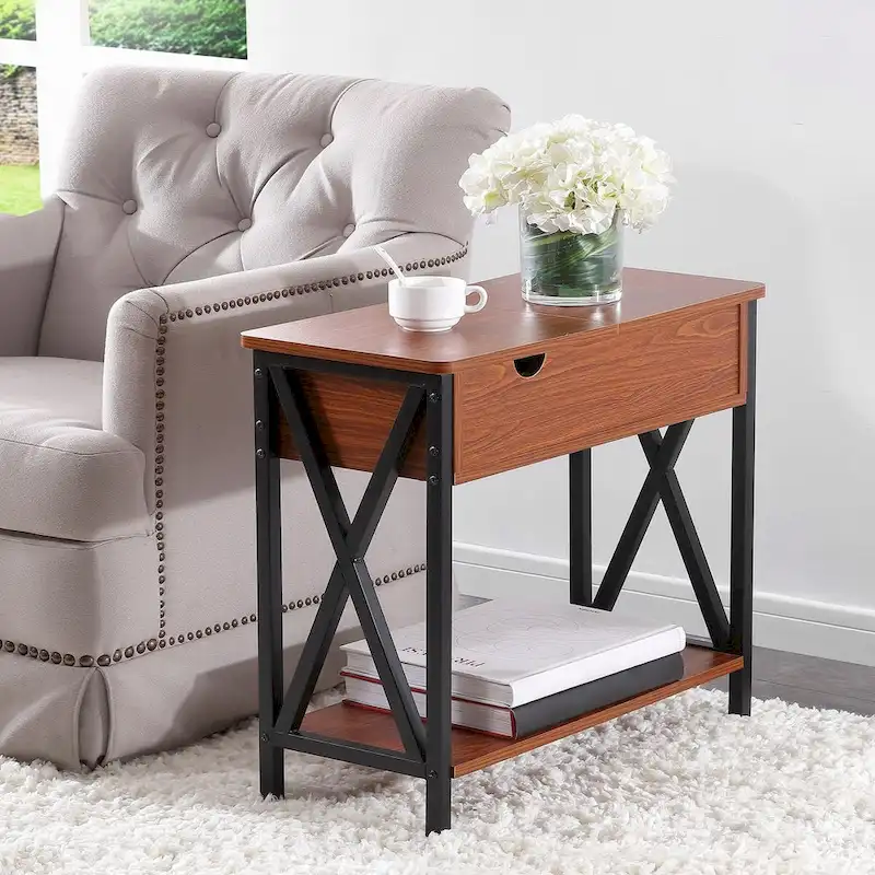 Flip Top End Table with Storage Shelf