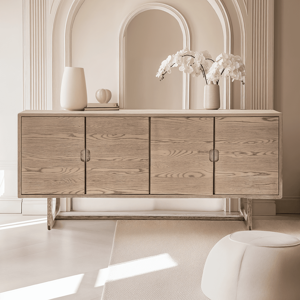 Smoked Oak Wooden 4 Door Sideboard