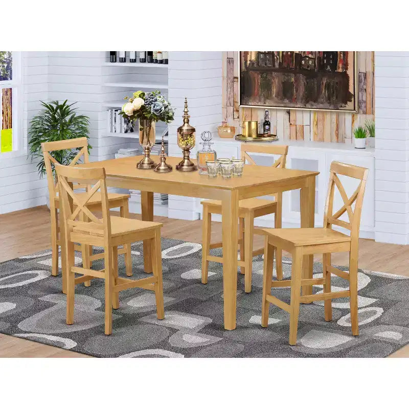 Counter Height Dining Set - Pub Table & Bar Stools with Backs - Modern Kitchen Set