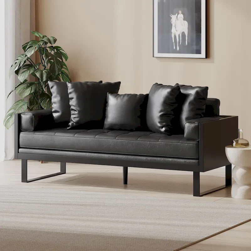 Gilmans Faux Leather Upholstered Oversized Loveseat with Accent Pillows by Christopher Knight Home
