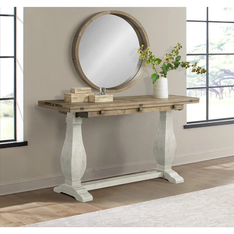 Solid Wood Pedestal Flip-top Sofa Console Table, 60"
