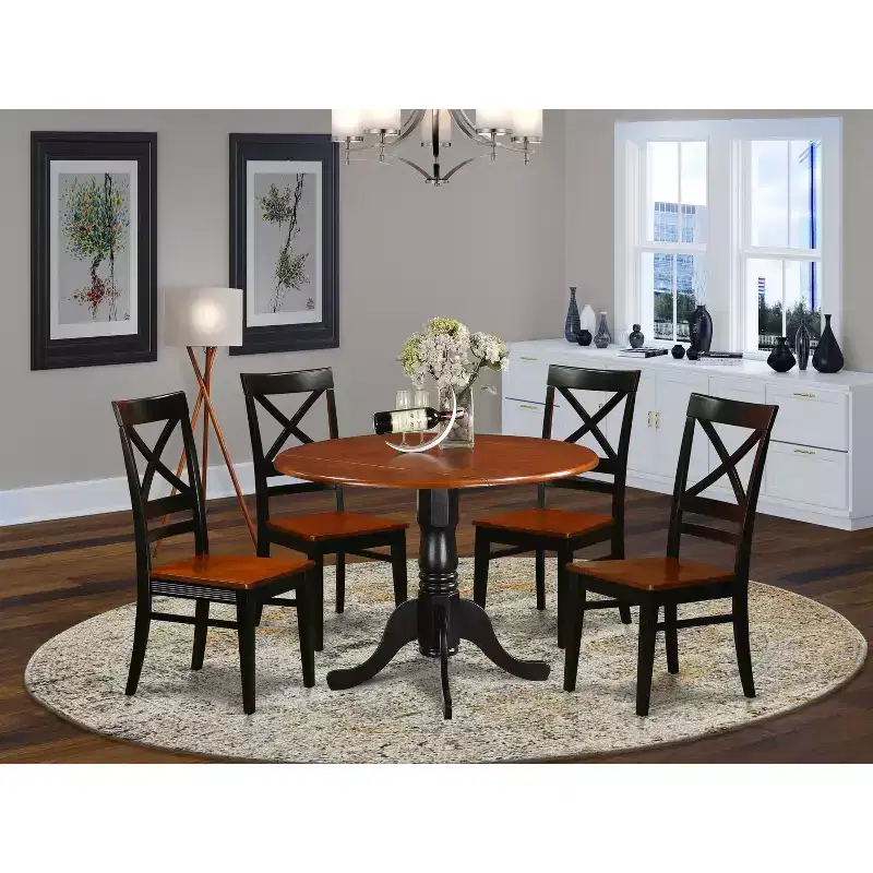 Dining Table Set for 4 - Rococo Radiance Table & Chairs - Asian Hardwood Dining Room Furniture
