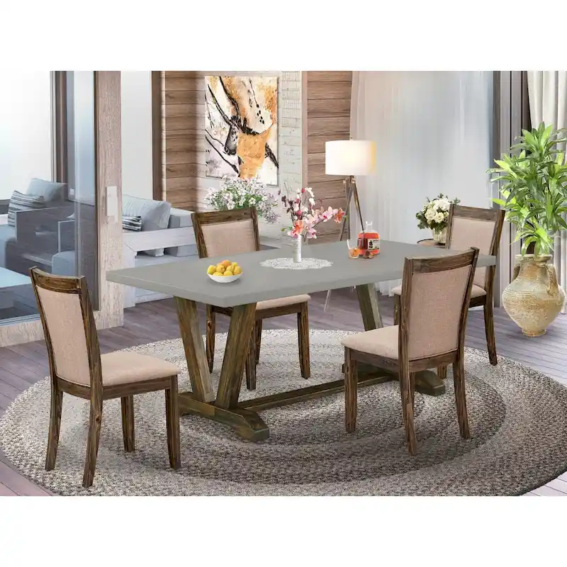 East West Furniture Dining Table Set- a Kitchen Table and Dark Khaki Linen Fabric Chairs, Distressed Jacobean(Pieces Options)