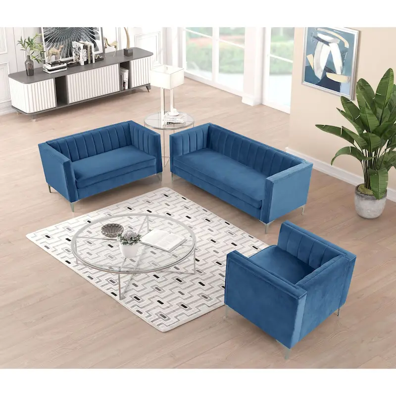 Morden Fort Living Room Furniture Sets Couches for Living Room, Chair, Couch and Sofa 3 Pieces, Fabric, Dutch Velvet
