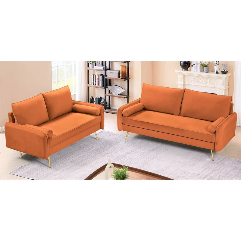 Villeda Velvet Mid-century modern 2PCS living room set