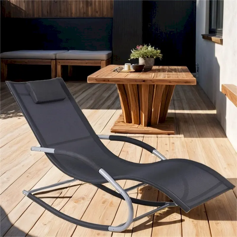 Outdoor Gravity Fabric Rocking Chair with Detachable Pillow