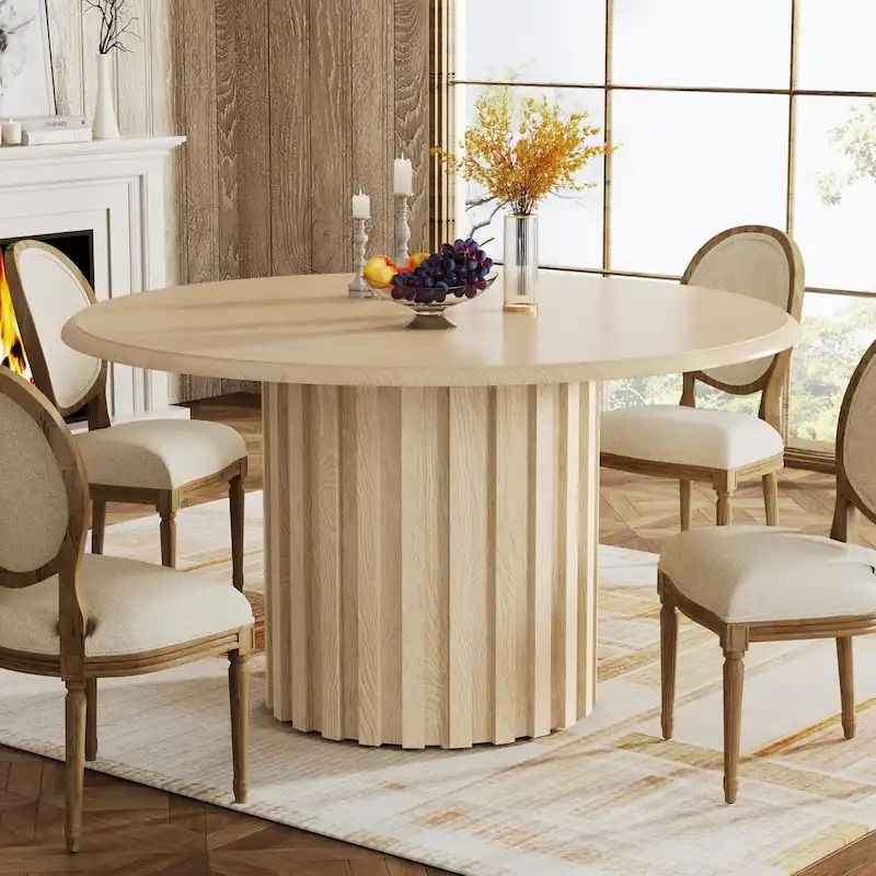 Round Dining Table for 4 with Metal Base for Dining Room Kitchen, Living Room (Chairs Not Included)