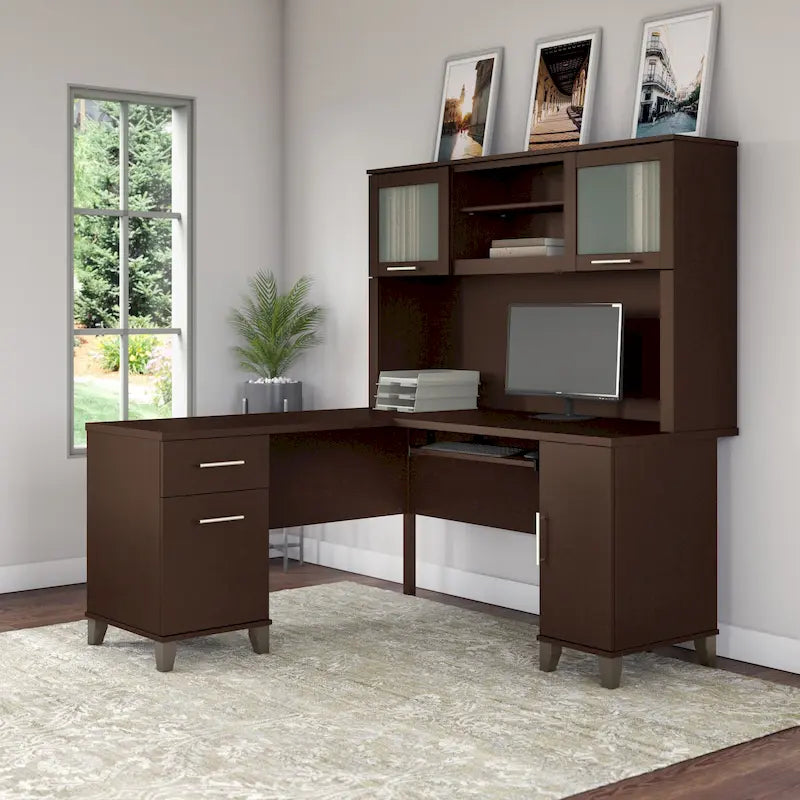 Bush Furniture Somerset 60W L Shaped Desk with Storage Hutch