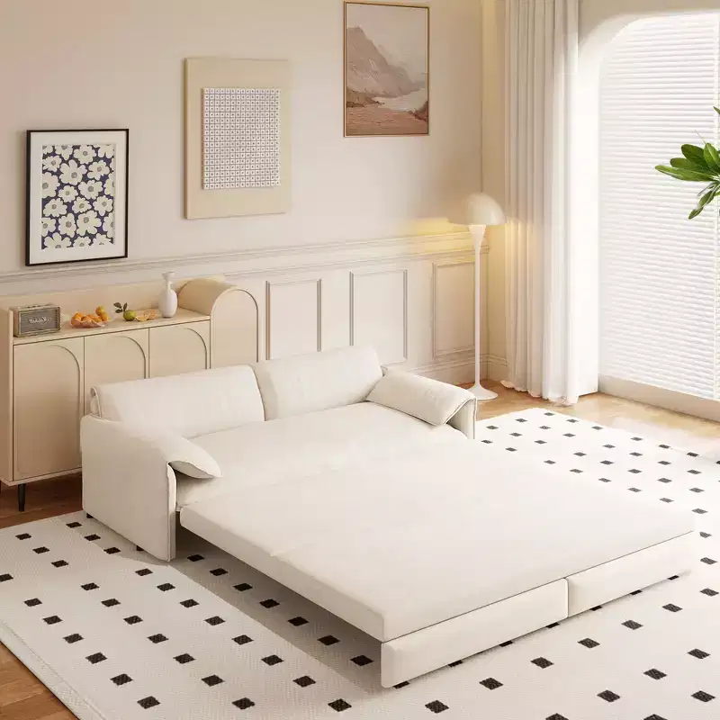 Velvet 3-in-1 Convertible Sleeper Sofa & Chaise | Beige/Black/Blue/Gray/Green/Pink | 2-Seat