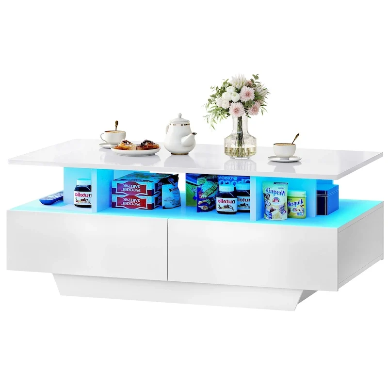 Moasis Modern Coffee Table with Storage High Glossy LED for Living Room