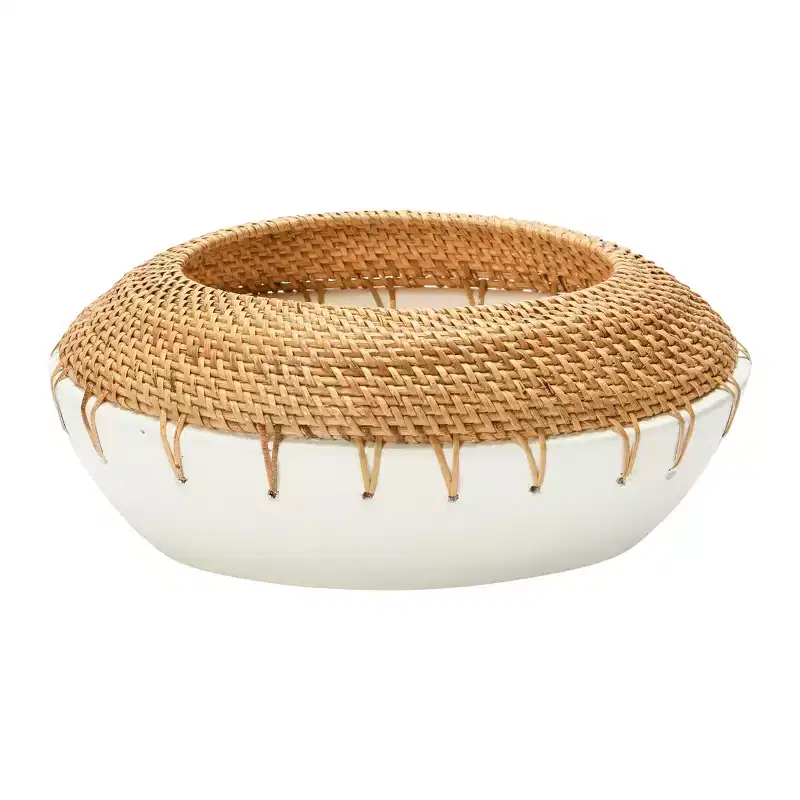 Storied Home Handmade Terra-cotta Planter with Hand-Woven Rattan Stitching