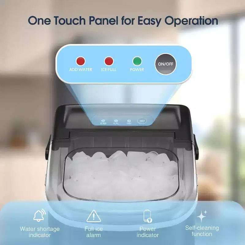 ZAFRO Portable Ice Maker Countertop, 9 Bullet Ice Cubes in 6 min, 26.5 lb (12kg)/24h, Compact Ice Machine with Handle Scoop Basket, Self-Cleaning
