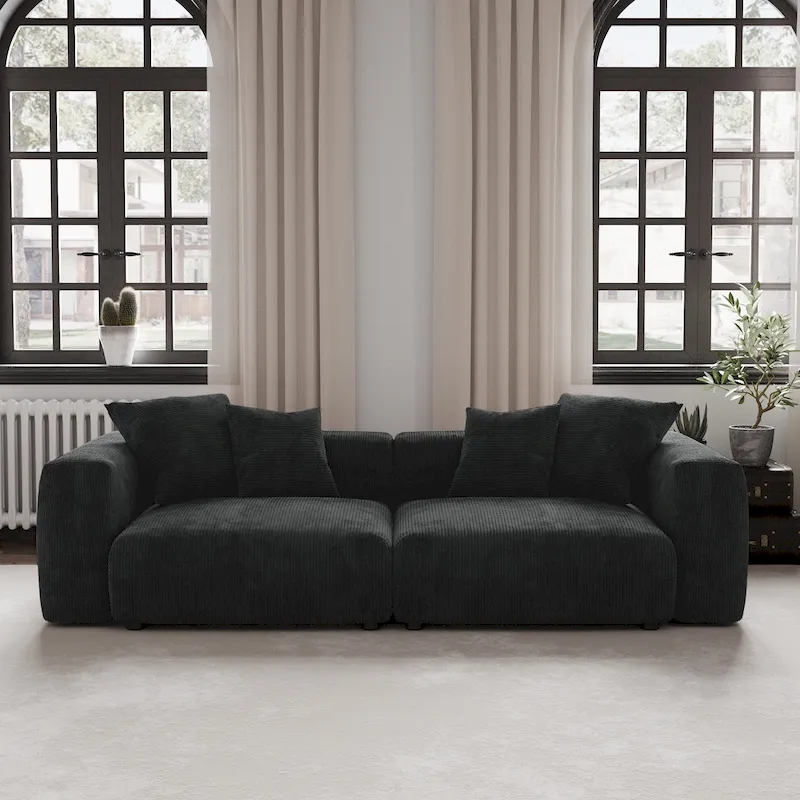 Modern Corduroy Fabric Loveseats Sofa Lounger Sleep Sectional Couch