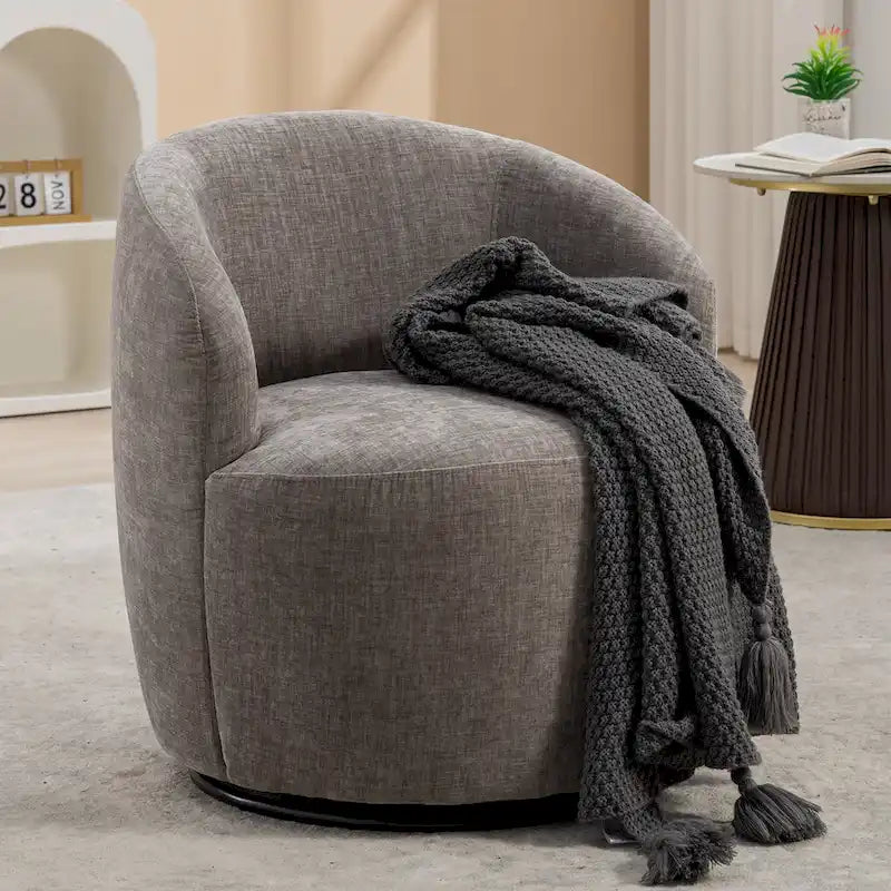Chenille Fabric Swivel Accent Barrel Chair - 25.60 x 25.60 x 27.56