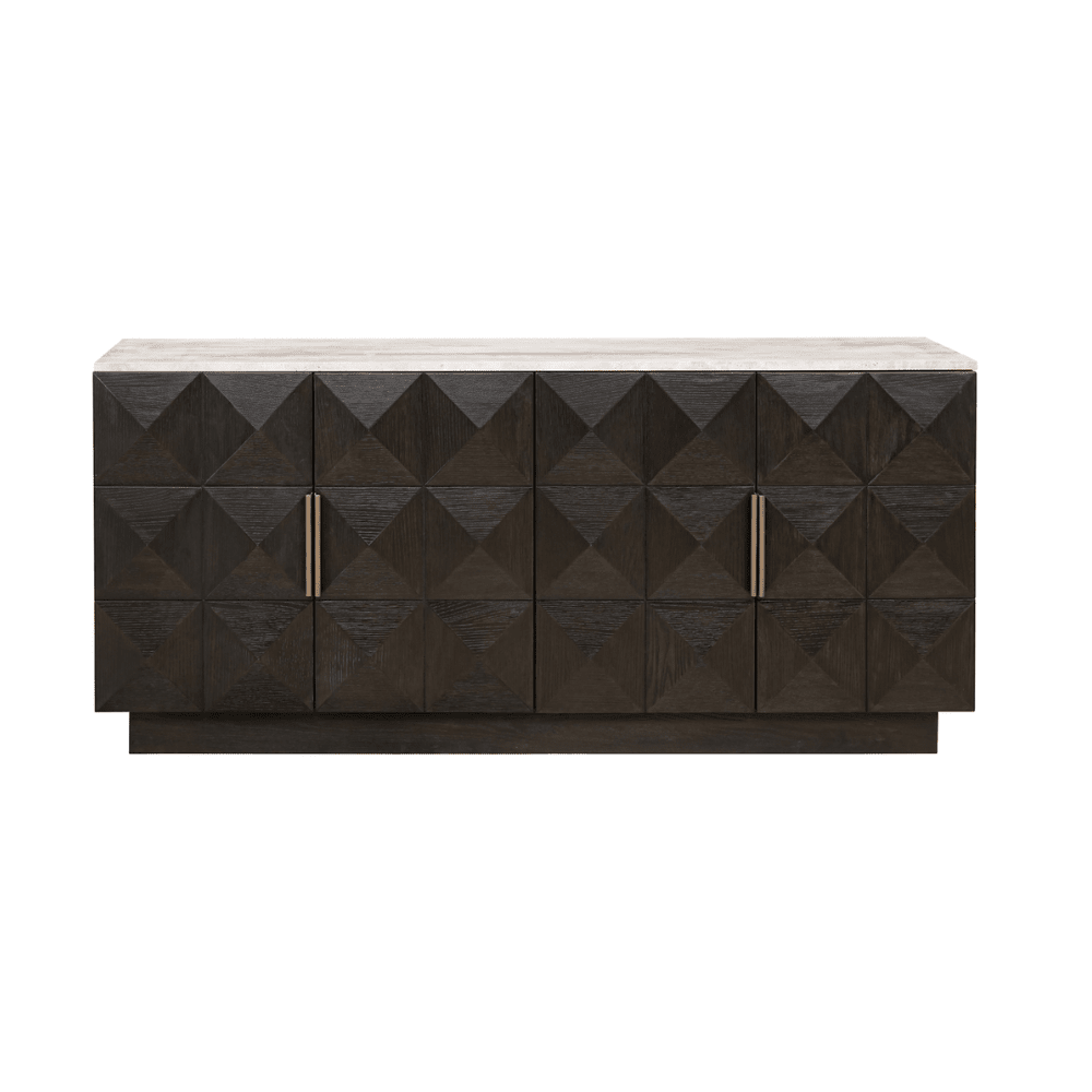 Deep Brown 4 Door Sideboard with Travertine Top
