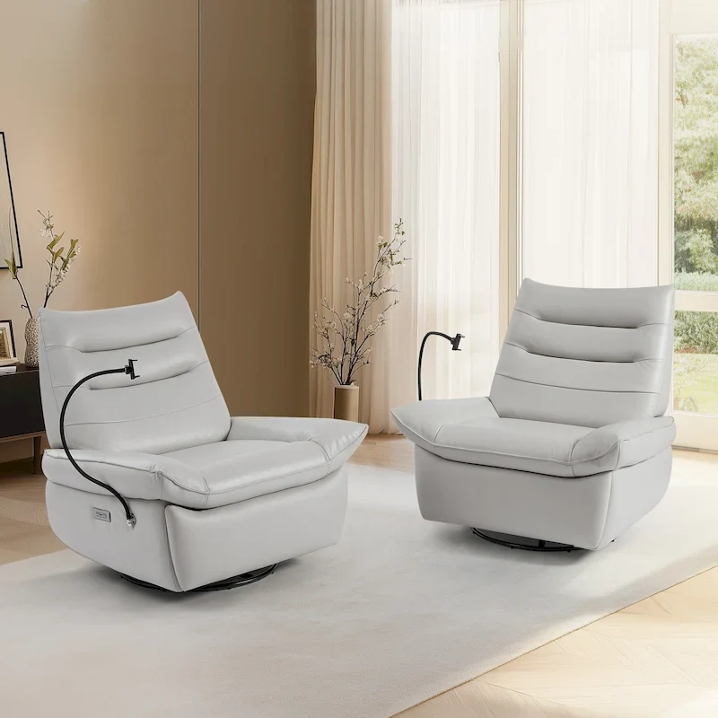 Power Recliner Glider & Swivel Chair, Grey / Brown / White, Set of 2