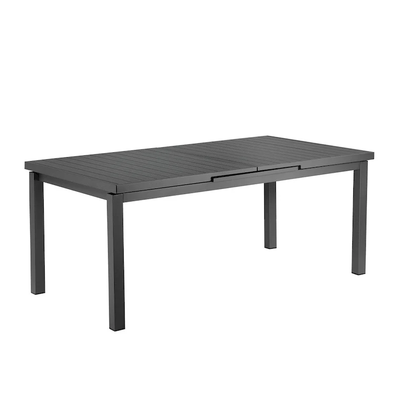 95 Inch Extendable Dining Table, Gray Aluminum Frame, Plank Style Top