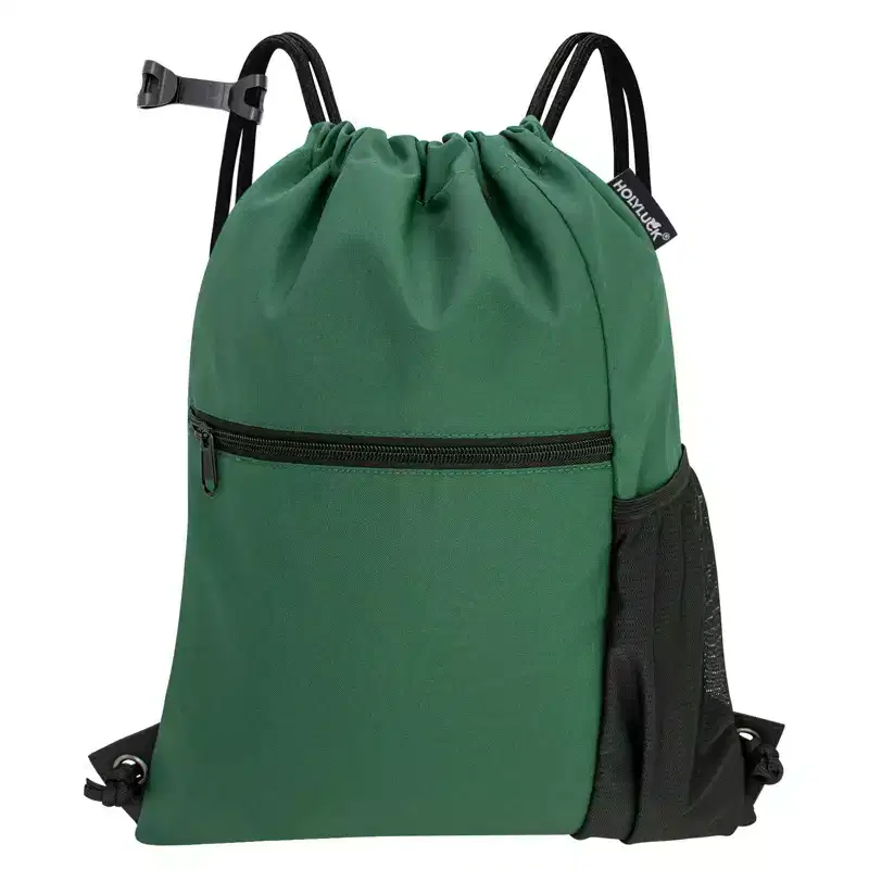 Narwey Men & Women Outdoor Sport Gym Sack Waterproof Drawstring Backpack Bag -dark green