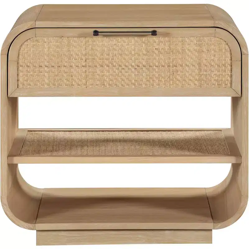 Windsor Natural Rubberwood Nightstand �C Mid-Century Modern Cane Bedside Table
