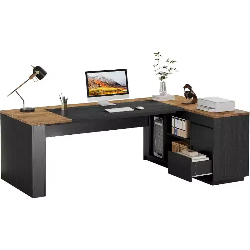 Lantine 78 L Shaped Executive Desk with Drawers, Computer Desk with Cabinet, Business Furniture Sets Workstation for Home Office