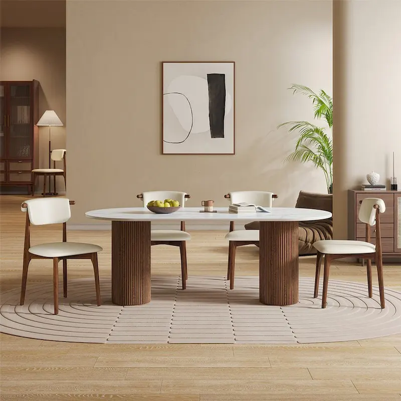 71 Modern Rectangular Dining Table with Stone Table-top, Wood Legs