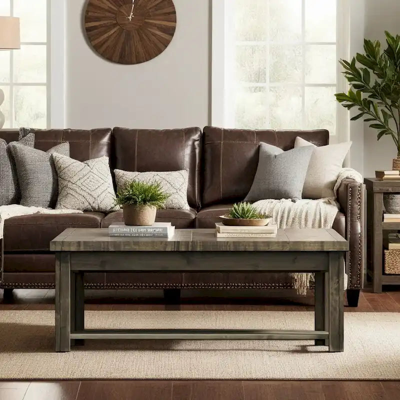 48-Inch Rustic Coffee Table – Barnwood, Knotty Alder Wood, 1 Lower Shelf